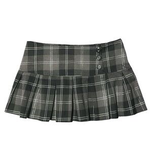 Y2K Vintage Grey Plaid Pleated Low Rise Mini Skirt Size M